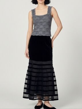 Black Velvet Maxi Skirt Size 10 Fits Large Soft Lace Sheer